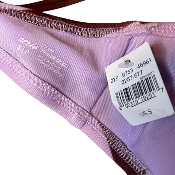 NWT Aerie Striped Bralette Bikini Swim Top S Maroon Lilac Tie Straps - Picture 3 of 3